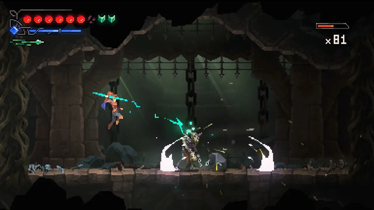 Divinum combat screenshot showing Fjør launching an enemy into the air
