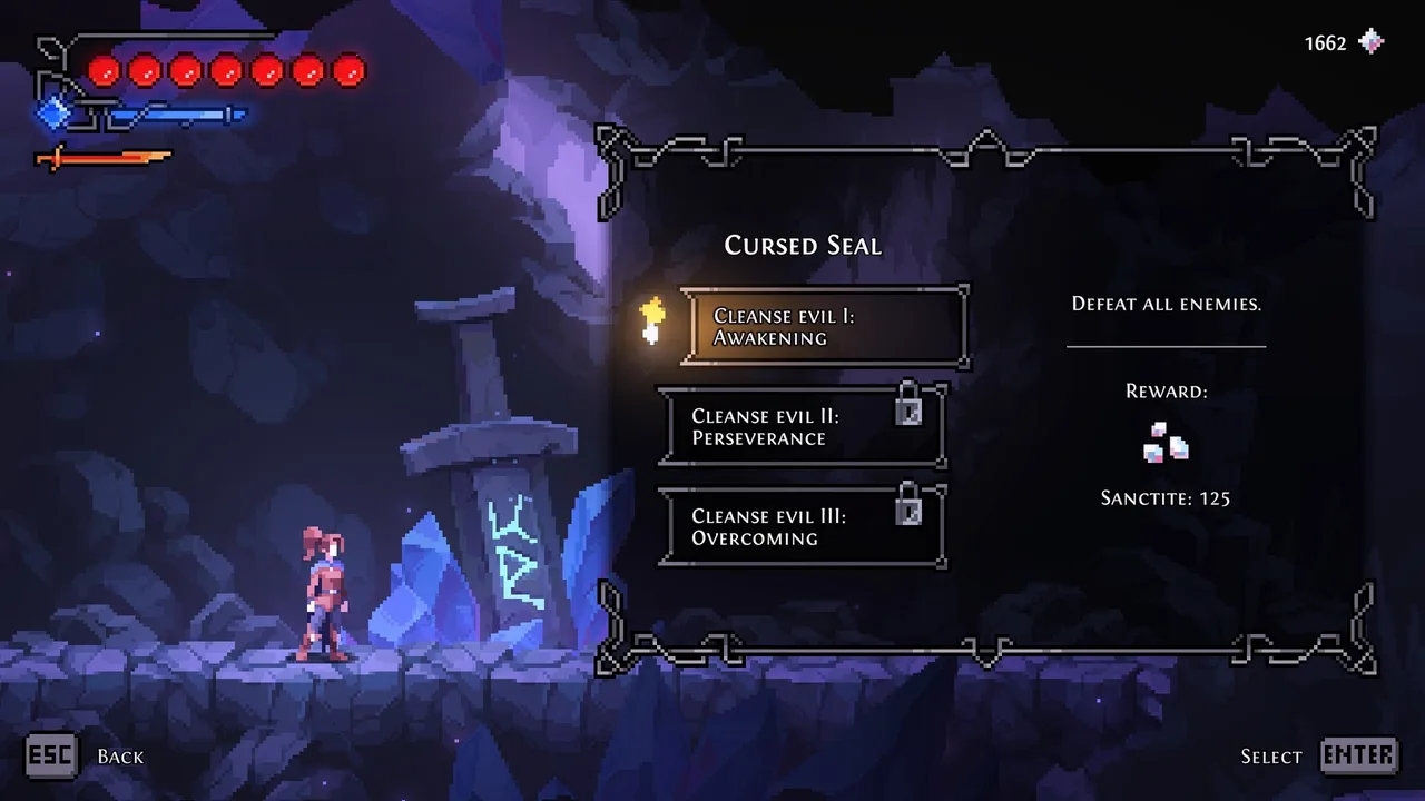 Divinum Cursed Seal challenge panel beside a purple crystal